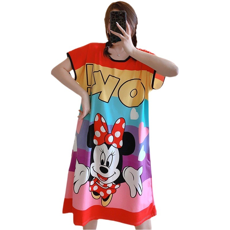 Transfronteriza al por mayor de dibujos animados lindo suelto más tamaño camisón puede ser usado delantero y trasero impreso tamaño libre pijamas de las mujeres desgaste del hogar