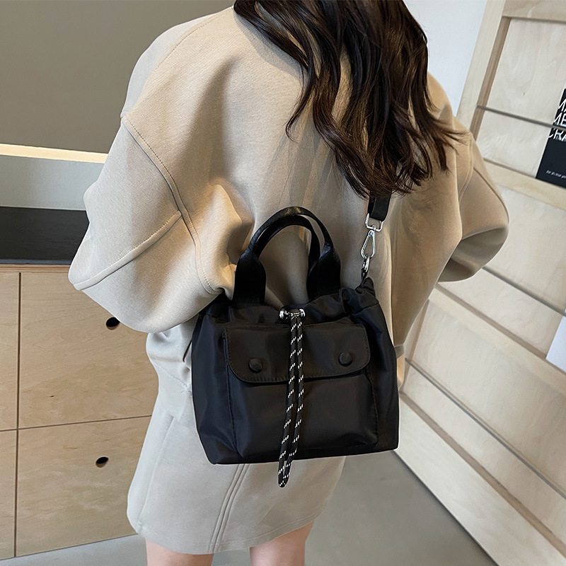 Casual Small Drawstring Bucket Bag, Versatile Lightweight Oxford Cloth Handbag, Shoulder Crossbody Bag, Mini Tote Bag - Thumbnail 3