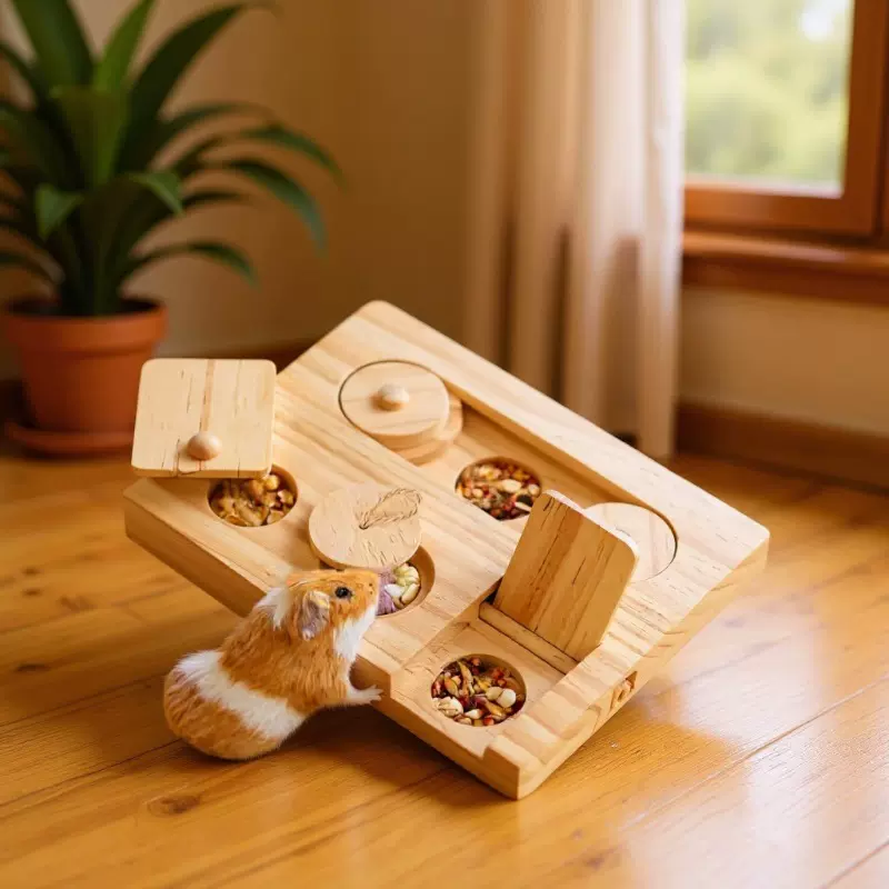 定制实木仓鼠喂食器金丝熊仓鼠觅食玩具仓鼠隐藏零食盘喂食碗