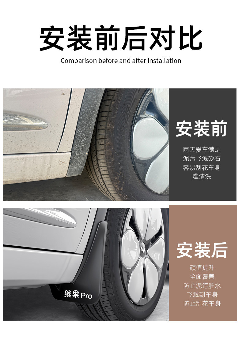 Wuling Bingo Pro mud flaps, special wheel mud flaps, waterproof exterior modification accessories, mud and sand guards