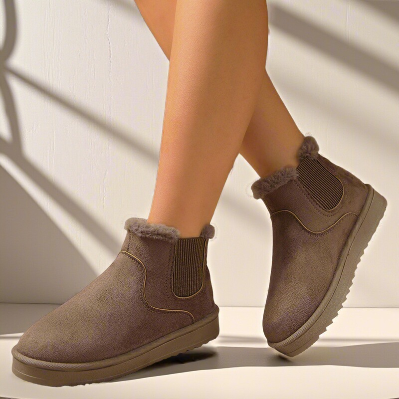 2025 Autumn and Winter Snow Boots for Women, Solid Color, Large Size, Furry Cotton Boots, Elastic Band, Thick Sole, Short Tube, Thick Sole Snow Boots