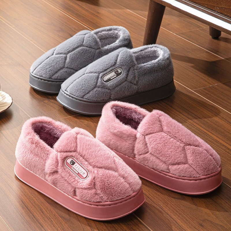 Осенне-зимняя хлопковая обувь на каблуке, очень большой размер для мужчин и женщин, для пар, толстая подошва из ЭВА, теплые хлопковые тапочки, нескользящие и износостойкие.