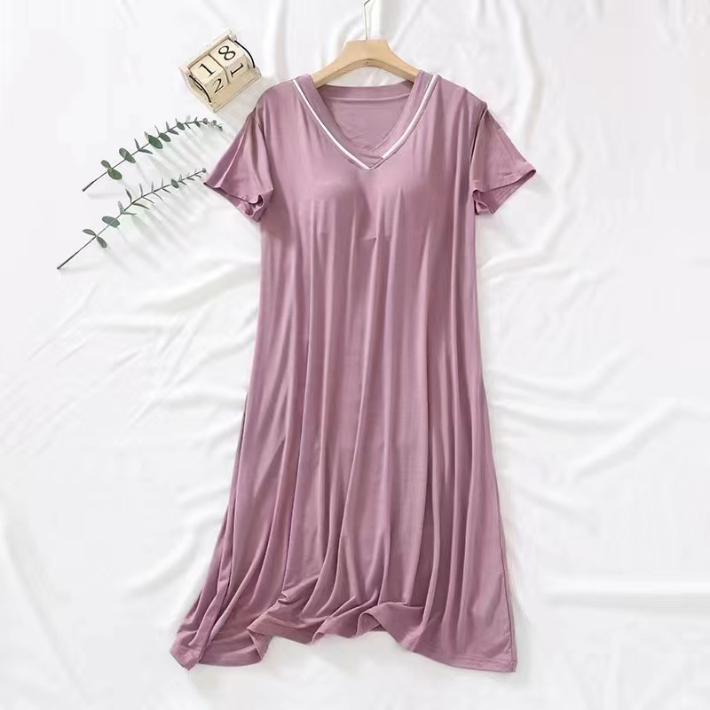 Camisón de manga corta de verano con almohadilla de pecho de la niña de color sólido lindo dulce ropa exterior suelta vestido homewear