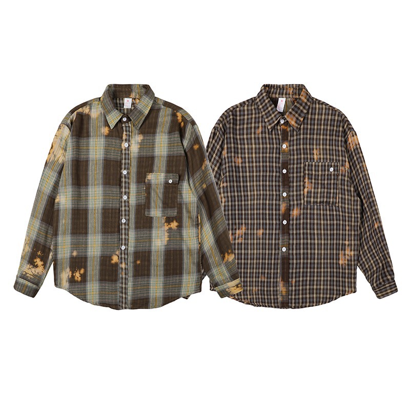 Vintage Tie-dyed Plaid Shirt Autumn High-end Hong Kong Style Plumpsuit Handsome Design Long Sleeve Shirt Niche Trendy Brand Jacket Vintage Tie-dyed Plaid Shirt Autumn High-end Hong Kong Style Plumpsuit Handsome Design Long Sleeve Shirt Niche Trendy Brand Jacket