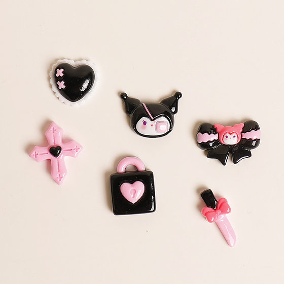 Cartoon Black Bow Kuromi DIY Cream Glue Mobile Phone Case Material Package Handmade Jewelry Resin Accessories