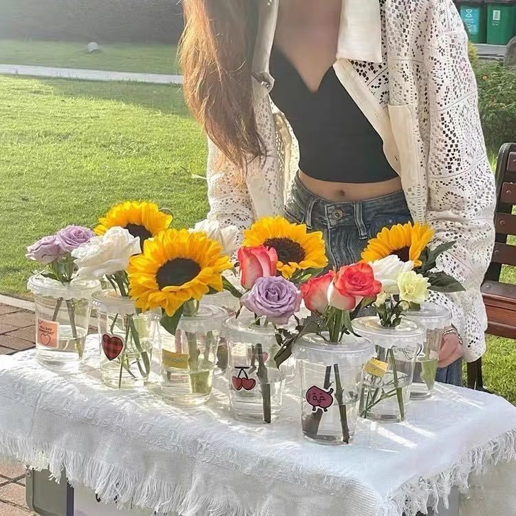 Taza de flores de paquete único Día del Maestro Festival Qixi bolsa de flores transparente portátil hecha a mano conjunto completo de bolsas de regalo de mercado nocturno