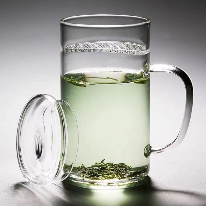 Green tea cup Office Crescent Glass glass household Tea separate Flower bulbs thickening Heat