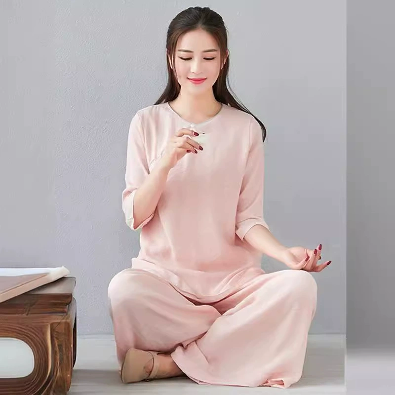 Летняя Новая китайская Ретро хлопковая и льняная Повседневная Свободная одежда для медитации, элегантная чайная одежда для медитации костюм для йоги