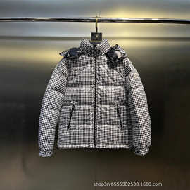 正确版本M家25FW新款千格鸟连帽羽绒服百搭OS版型宽松休闲保暖INS