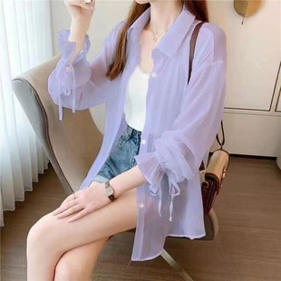 2025 New Chiffon Sunscreen Clothing Women's Outer Wear Thin Summer Outer Cardigan Bow Long Sleeve Casual Sunscreen Clothing