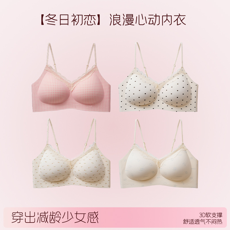 Sweet Girly Style Upgraded Seamless Bra for Women with Small Busts, Push-Up, No Underwire, Anti-Sagging, Lace-Trimmed Bra Sweet Girly Style Upgraded Seamless Bra for Women with Small Busts, Push-Up, No Underwire, Anti-Sagging, Lace-Trimmed Bra