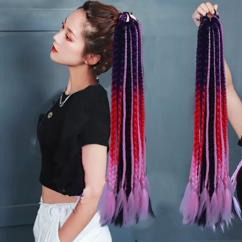 彩绳脏脏辫子辫假发马尾彩色渐变假女麻花辫街舞嘻哈欧美辫潮批发