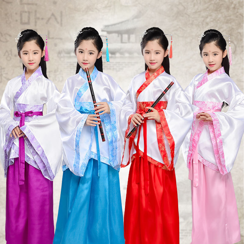 Children's ancient costume Qi Xian fairy princess dress Guzheng performance suit ancient Tang suit Hanfu Empress girl ancient costume performance outfit