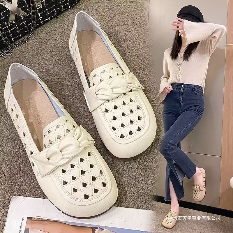 Soft-soled soft-surface loafers 2026 new summer perforated flat-soled hollow-out shoes for mothers, pregnant women, and work loafers Soft-soled soft-surface loafers 2026 new summer perforated flat-soled hollow-out shoes for mothers, pregnant women, and work loafers