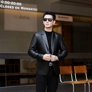 Top Sheepskin Leather Men's Genuine Leather Suit Jacket Haining High-end Spring and Autumn New Suit Leather Jacket Men's Clothing