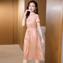 2367高端正品杭州真丝连衣裙2025夏新款大牌印花显瘦桑蚕丝中长裙