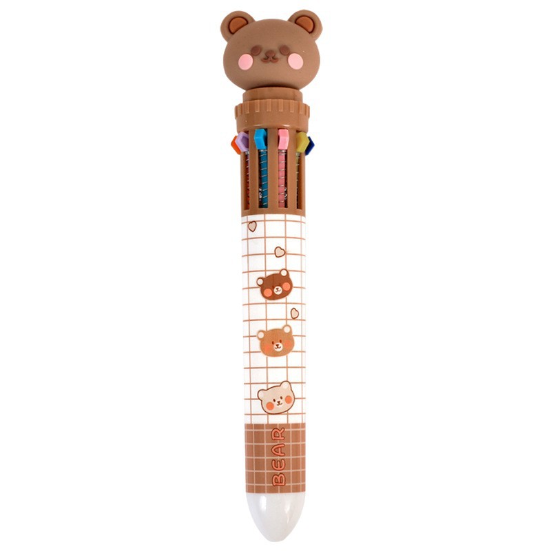 Oso de dibujos animados de diez colores bolígrafo lindo prensa diario escritura pluma estudiante aprendizaje escritura papelería regalo de vacaciones