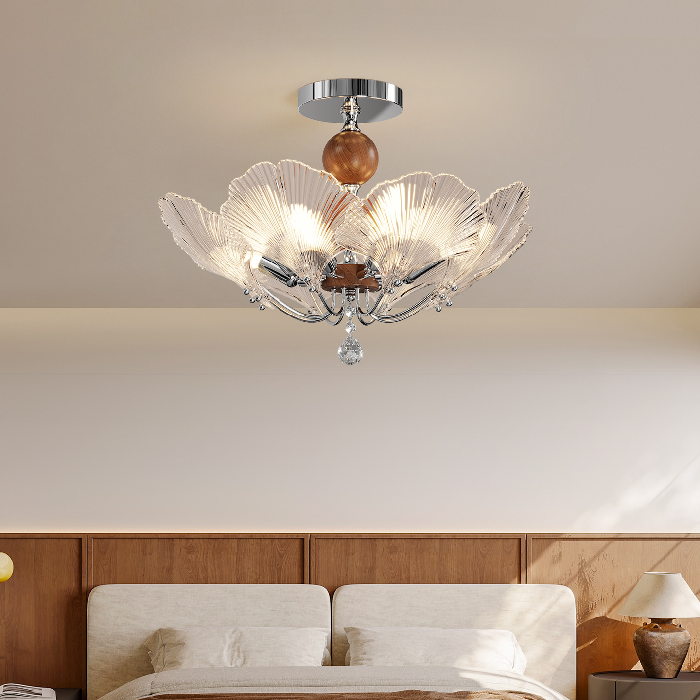 Gran vista jardín de estilo medieval dormitorio luz de techo vidrio atmosférico de alto nivel sensación de madera sala de libros de color Zhongshan lámparas 179L