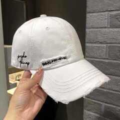 软顶棒球帽子女情侣百搭字母刺绣鸭舌帽男复古做旧破洞遮阳防晒帽