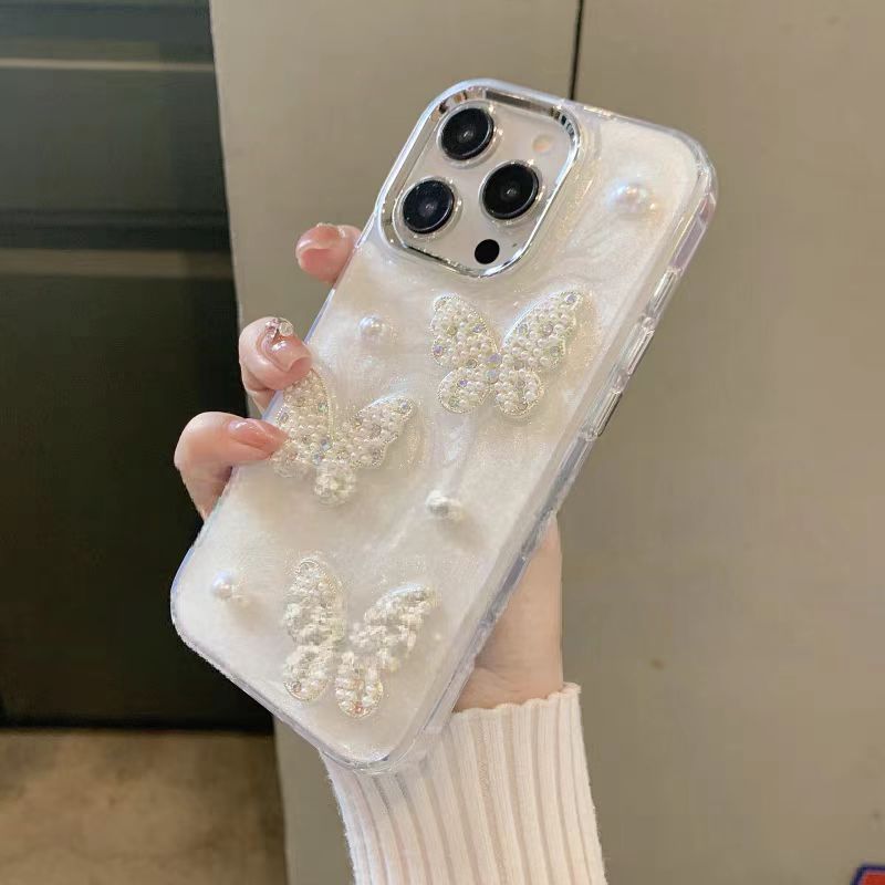 Premium sensins crema perla mariposa para Apple Huawei soporte de teléfono antideslizante image 2