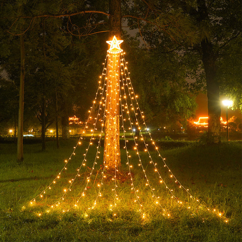X6RO五角星流水瀑布灯圣诞节挂树流星圣诞树庭院装饰品遥控太