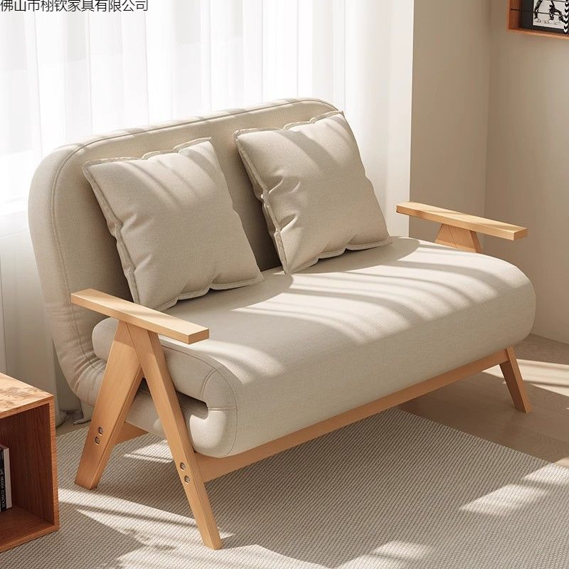 Solid Wood Sofa Bed Foldableing Dual-Purpose 2025 New Small Apartment Living Room Single Bed Multi-Functional Reclining Bed