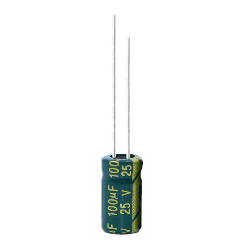 Aluminum electrolytic capacitor 25V100UF 6X7mm Green gold straight insertion capacitor 100UF25V high frequency low resistance 6X11 