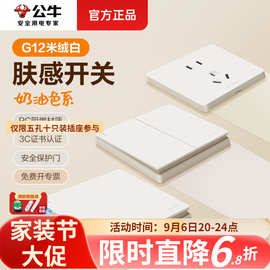g12肤感米绒白公牛开关插座墙壁面板暗装86型16a5五孔usb家用批发