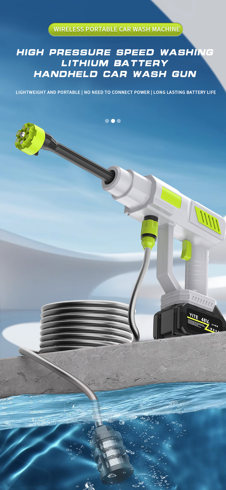 Household Car Washer High Pressure Water Gun Portable 22 Easy Grip Carwash Rechargeable Lithium Battery Outdoor Cleaning