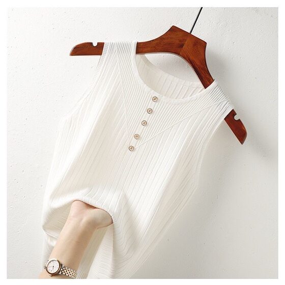 Women's Plus Size Camisole with Base White Short Knitted Slimming Thin All-match Sleeveless Top for Summer