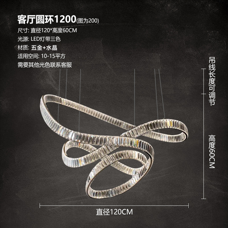 Anillo de lámpara de sala de estar de oro de diámetro 120cm * 60cm de altura