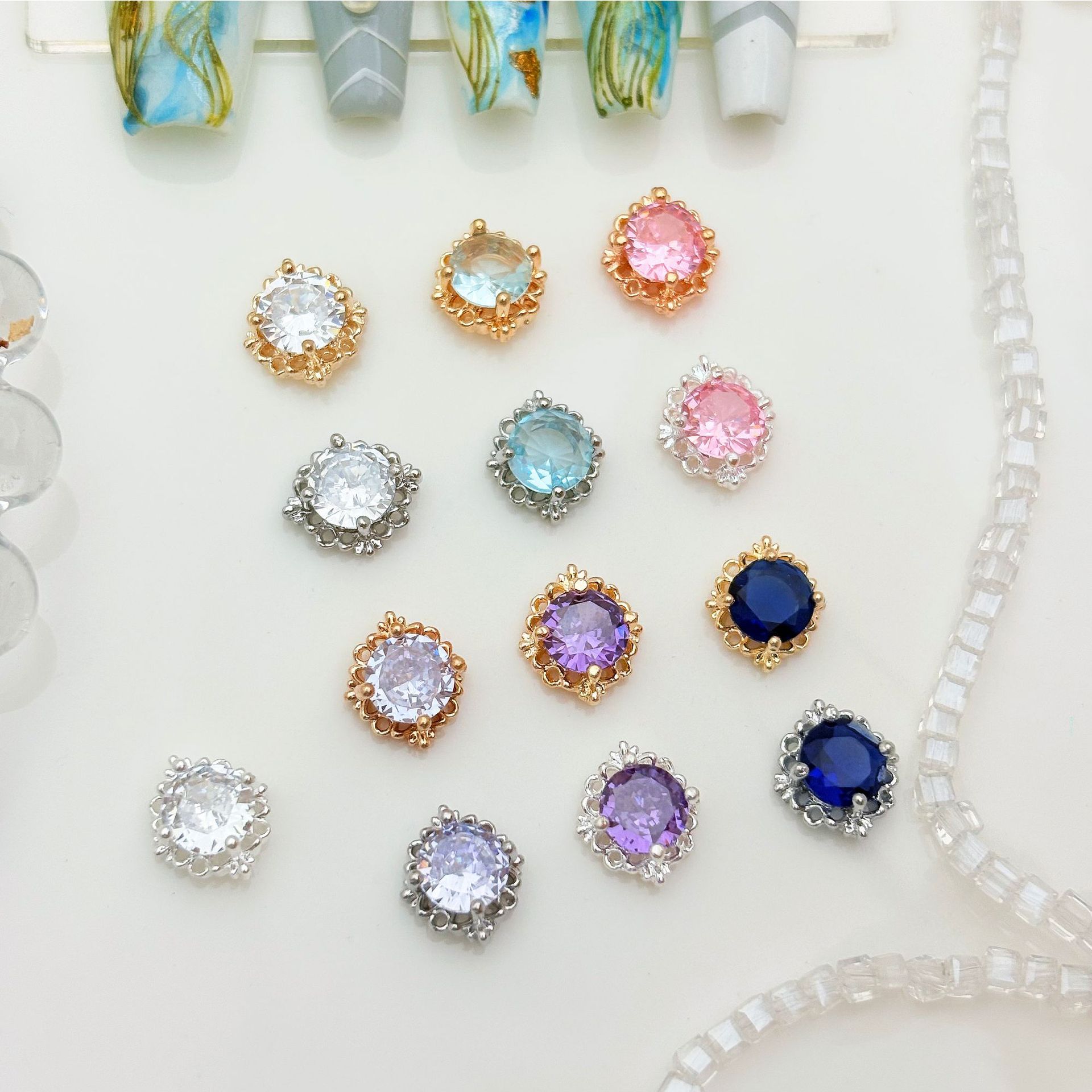 Retro ronda circonio uñas joyería uñas diamante joyería DIY uñas pegatina circón único retro circón fábrica lote