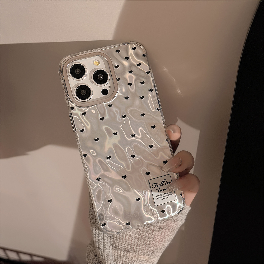 Ins galvanoplastia pequeño amor para iPhone15 funda para iPhone 16pro max simple 13 sentido avanzado 12 duro
