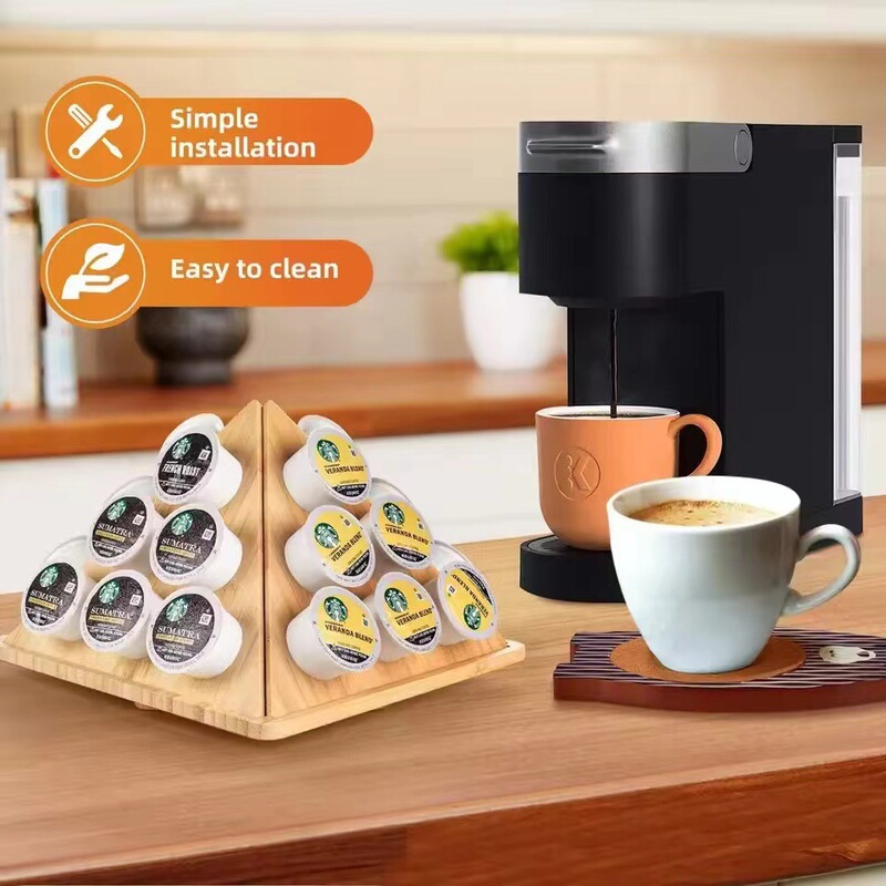 三角形コーヒーカプセル収納ラック木製ティーバッグ収納ラック段付きカプセルオーガナイザー木製スパイスラック|undefined