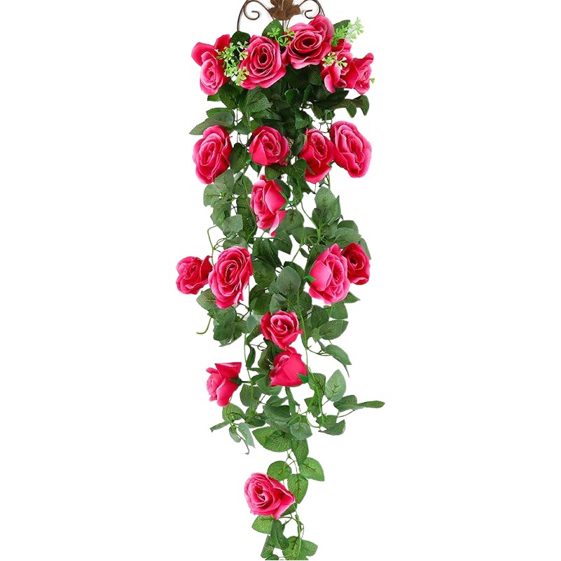 Artificial Rosa vid flor artificial ratán pared colgante pared decoración flor vid plástico cesta Planta artificial sala de estar