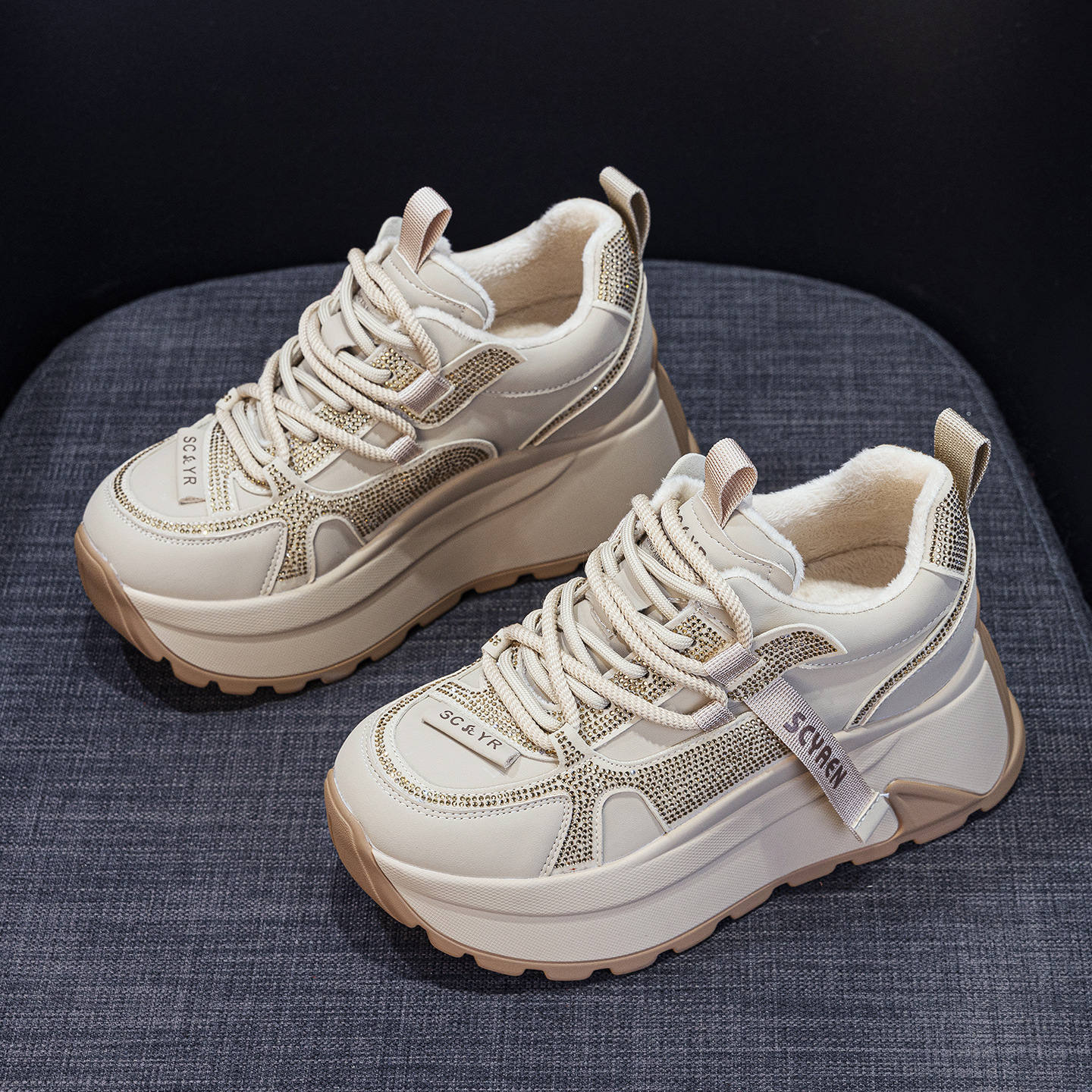 Giày sneaker nữ đế dày phong cách Forrest Gump xuân 2026 — M2927-1 màu mơ nhung lót lông, M2927-1 plus nhung màu xám, M2927-1 plus nhung kaki, M2927 màu khaki đơn chi tiết 20