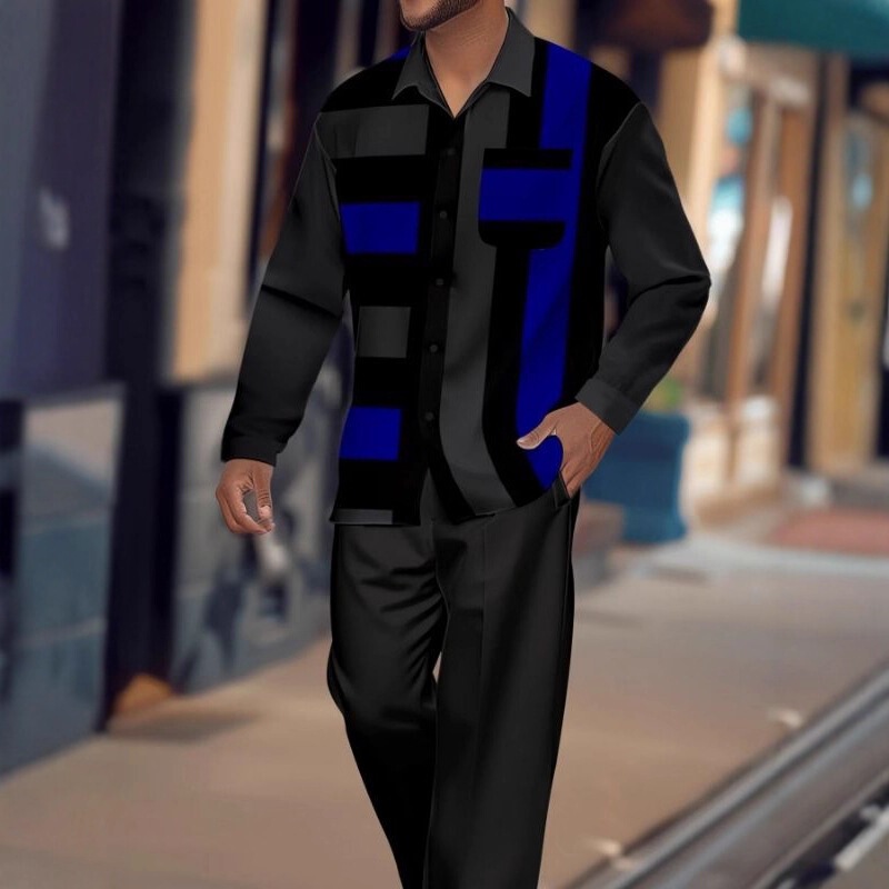 Temu Manufacturer Direct Delivery Spring and Autumn Long-Sleeved Shirt Set D Print Casual Sports Fashion Set