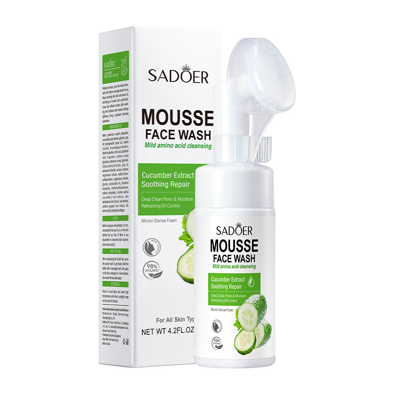 Espuma limpiadora facial SADOER pure English con aminoácidos de plantas y frutas, con cabezal de cepillo, venta al por mayor para comercio exterior transfronterizo.