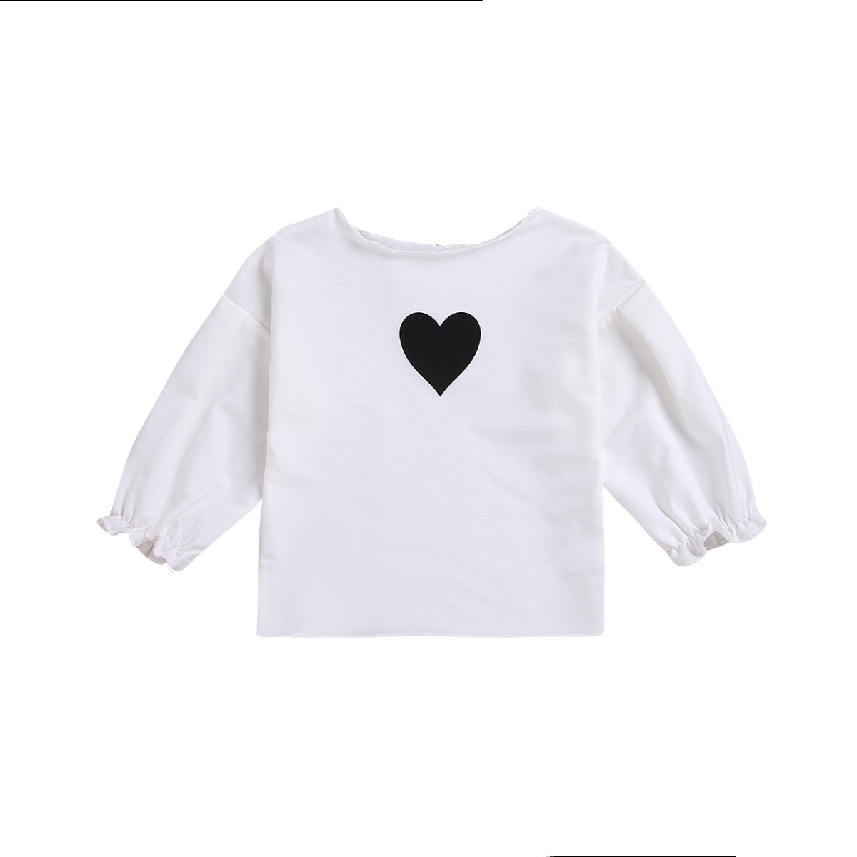 Korean version of the spring new children's clothing girls Puff Sleeve T-shirt children's love printing shirt shirt long-sleeved shirt