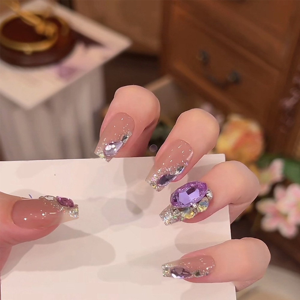 Código 10 piezas de uñas de uñas de uñas de flash más vendidas con incrustaciones de diamantes image 1