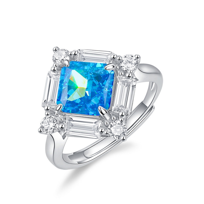 Wilsheng S925 plata de alto carbono anillo de diamantes hembra 3.8CT diamante artificial amarillo cuadrado anillo de lujo moda simple