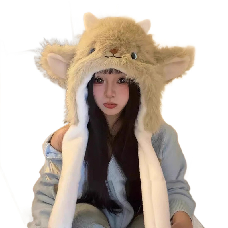 可爱卡通耳朵会动小羊加厚保暖毛绒帽子女冬季防寒护耳网红雷锋帽|undefined