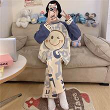纯棉睡衣少女款春秋季长袖卡通青少年学生加肥大码胖mm全棉家居服