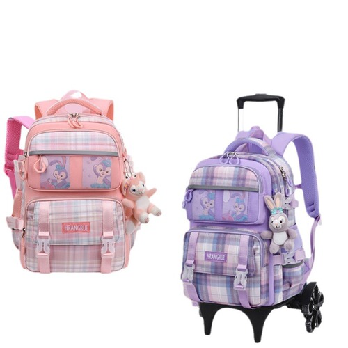 Stardust Pull-along School Bag for Girls, Suitable for 2nd to 6th Graders, Large Capacity Children's Pull-along Suitcase, Dual-purpose with Large Wheels