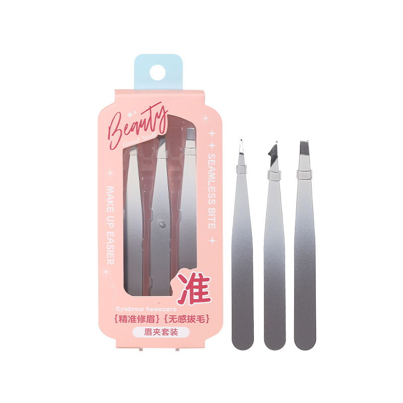 Juego de recorte de cejas de acero inoxidable LMLTOP Juego de 3 piezas Alicates para cejas oblicuos planos Herramienta multifuncional de recorte de cejas JJF18