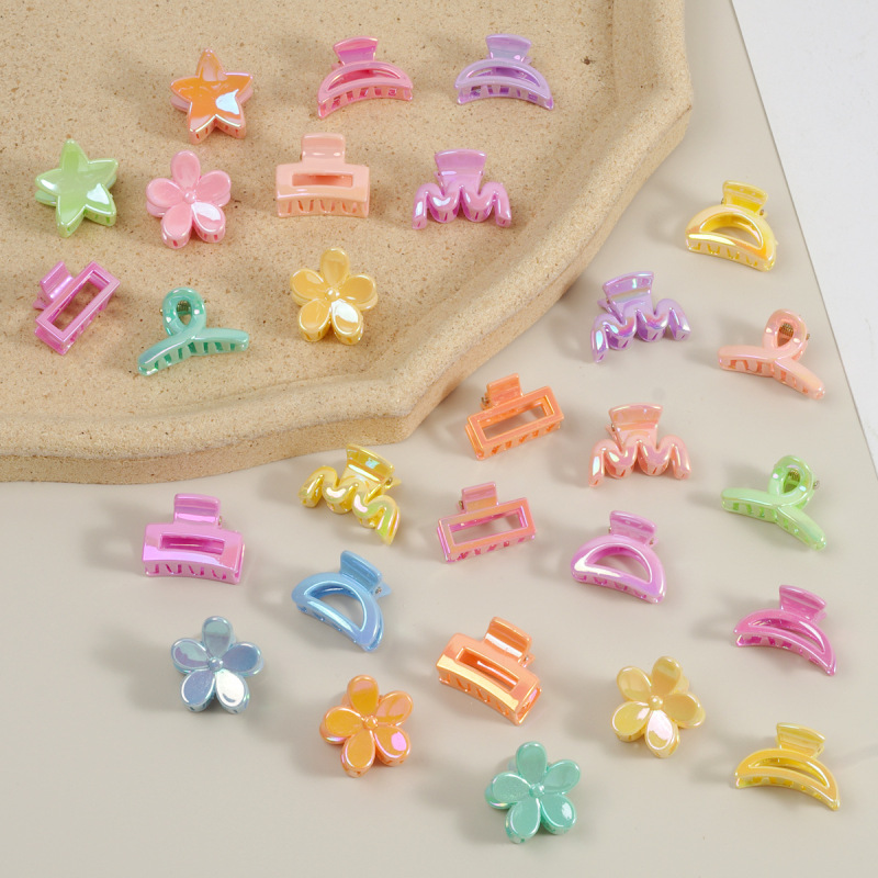 Cross Border Jelly Color Grab Clip Electroplated UV Hairpin small size Square Clip Shark Clip Ins High Ponytail Clamp Hair Accessories