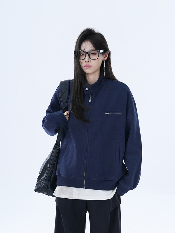 小众复古拉链开衫立领夹克女2025春秋新款设计感宽松情侣外套上衣|undefined