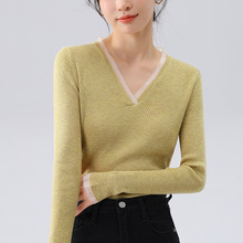 针织打底衫女2023新款欧货女装气质v领套头毛衣收腰内搭纯色航医