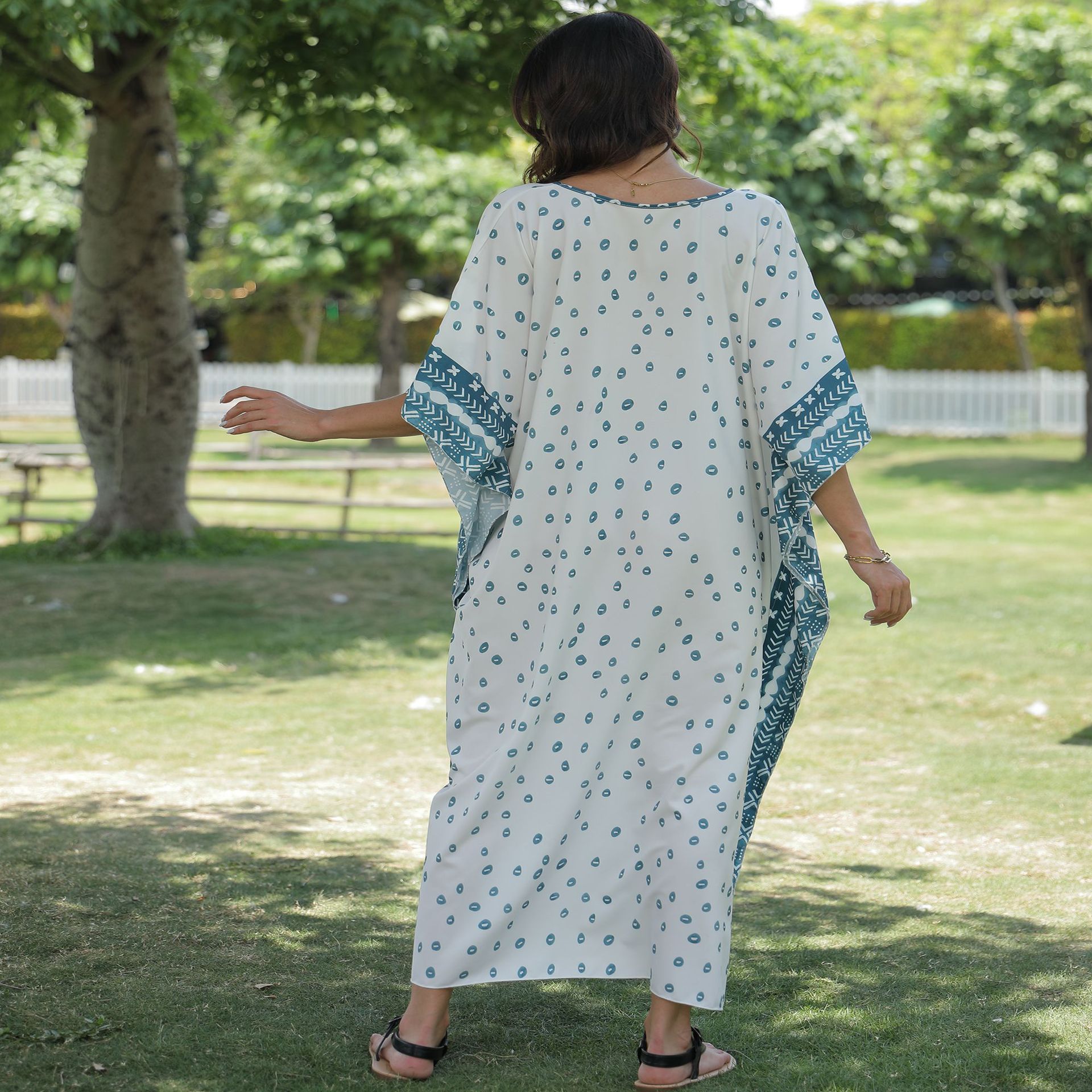 Cruzar la frontera europea y americana suelta casual con cuello en V vestido de traje ropa de protección solar playa vacaciones bikini blusa 5D97