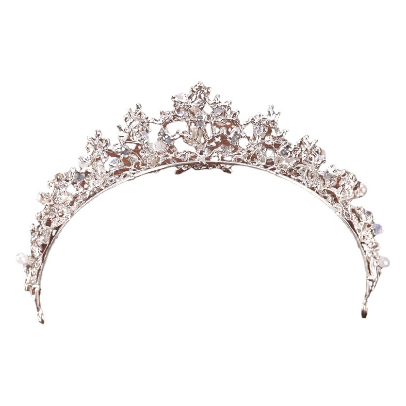 Perla nupcial corona hecha a mano plata rama princesa corona tocado corona diadema cumpleaños corona accesorios para el cabello